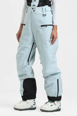 Women's White Insulated Baggy Snow Pants With Detachable Suspenders