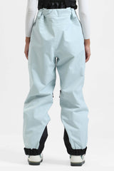 Women's White Insulated Baggy Snow Pants With Detachable Suspenders