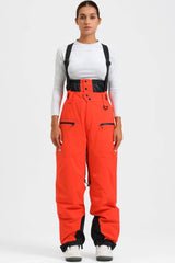 Women's Black Insulated Baggy Snow Pants With Detachable Suspenders