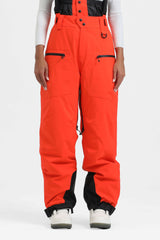 Women's Neon Red Insulated Baggy Snow Pants With Detachable Suspenders