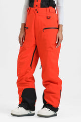 Women's Neon Red Insulated Baggy Snow Pants With Detachable Suspenders