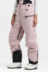 Women's Neon Red Insulated Baggy Snow Pants With Detachable Suspenders