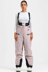 Women's Ice Blue Insulated Baggy Snow Pants With Detachable Suspenders