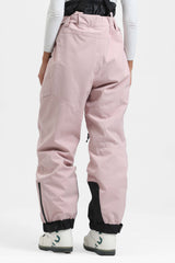 Women's White Insulated Baggy Snow Pants With Detachable Suspenders