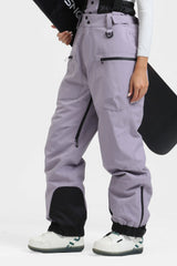 Women's Lavender Insulated Baggy Snow Pants With Detachable Suspenders