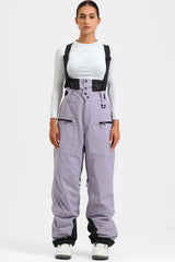 Women's Neon Red Insulated Baggy Snow Pants With Detachable Suspenders