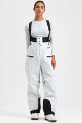 Women's Pink Insulated Baggy Snow Pants With Detachable Suspenders