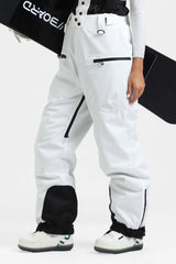 Pantalones de nieve holgados con aislamiento y tirantes desmontables para mujer en color blanco roto 