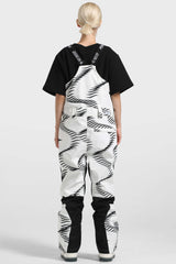 Women's Black Wavy Stripe Multi-Pocket Snow Bibs