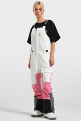 Women's White & Pink Multi-Pocket Snow Bibs