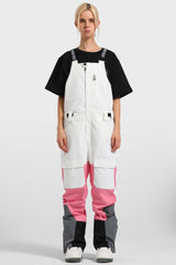 Women's White & Pink Multi-Pocket Snow Bibs