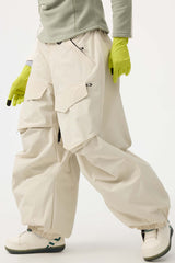 Women's Khaki Baggy Utility Wear-resistant Snow Pants