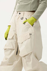 Women's Khaki Baggy Utility Wear-resistant Snow Pants