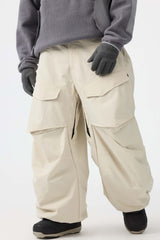 Men's Khaki Baggy Utility Wear-resistant Snow Pants