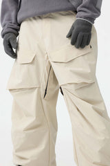 Men's Khaki Baggy Utility Wear-resistant Snow Pants