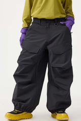 Women's Dark Gray Baggy Utility Wear-resistant Snow Pants