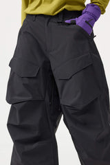 Women's Black Baggy Utility Wear-resistant Snow Pants