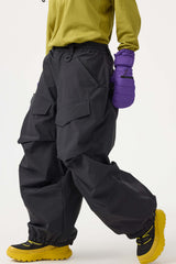 Women's Dark Gray Baggy Utility Wear-resistant Snow Pants