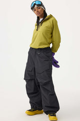 Women's Khaki Baggy Utility Wear-resistant Snow Pants