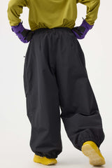 Women's Black Baggy Utility Wear-resistant Snow Pants