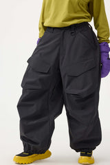 Women's Khaki Baggy Utility Wear-resistant Snow Pants