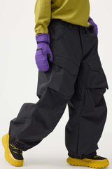 Women's Black Baggy Utility Wear-resistant Snow Pants