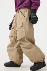 Women's Black Baggy Utility Wear-resistant Snow Pants