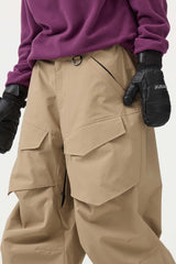 Women's Khaki Baggy Utility Wear-resistant Snow Pants