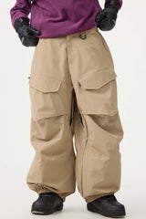 Women's Khaki Baggy Utility Wear-resistant Snow Pants