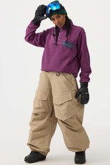 Women's Khaki Baggy Utility Wear-resistant Snow Pants