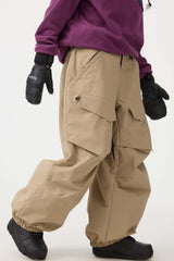 Women's Dark Gray Baggy Utility Wear-resistant Snow Pants