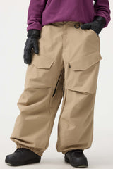 Women's Khaki Baggy Utility Wear-resistant Snow Pants