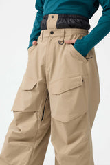 Men's Khaki Baggy Utility Wear-resistant Snow Pants