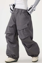 Women's Khaki Baggy Utility Wear-resistant Snow Pants