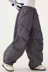 Women's Black Baggy Utility Wear-resistant Snow Pants