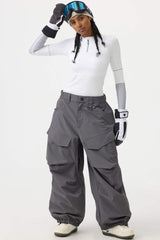 Women's Black Baggy Utility Wear-resistant Snow Pants