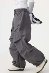 Women's Black Baggy Utility Wear-resistant Snow Pants