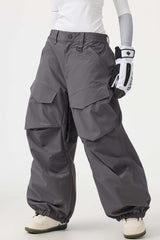 Women's Khaki Baggy Utility Wear-resistant Snow Pants