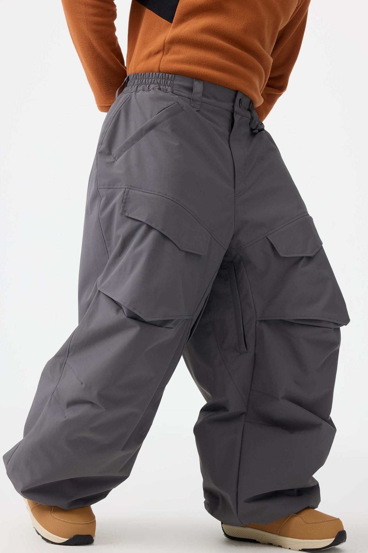 Men's Dark Gray Baggy Utility Wear-resistant Snow Pants