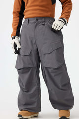 Men's Dark Gray Baggy Utility Wear-resistant Snow Pants