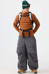 Men's Dark Gray Baggy Utility Wear-resistant Snow Pants