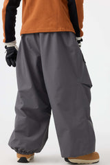 Men's Dark Gray Baggy Utility Wear-resistant Snow Pants