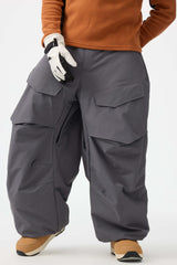 Men's Khaki Baggy Utility Wear-resistant Snow Pants