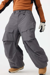 Men's Dark Gray Baggy Utility Wear-resistant Snow Pants