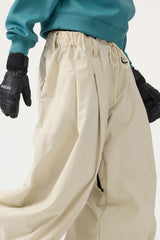 Women's Beige Drawstring Baggy Balloon Snow Pants