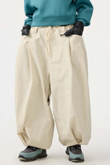 Women's Beige Drawstring Baggy Balloon Snow Pants