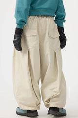 Women's Beige Drawstring Baggy Balloon Snow Pants