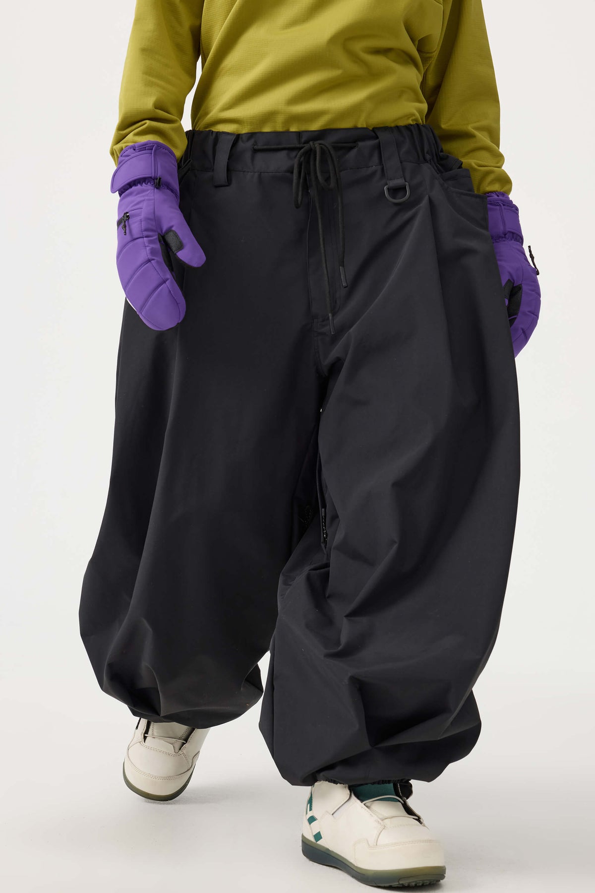 Women's Black Drawstring Baggy Balloon Snow Pants