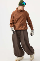 Men's Coffee Drawstring Baggy Balloon Snow Pants