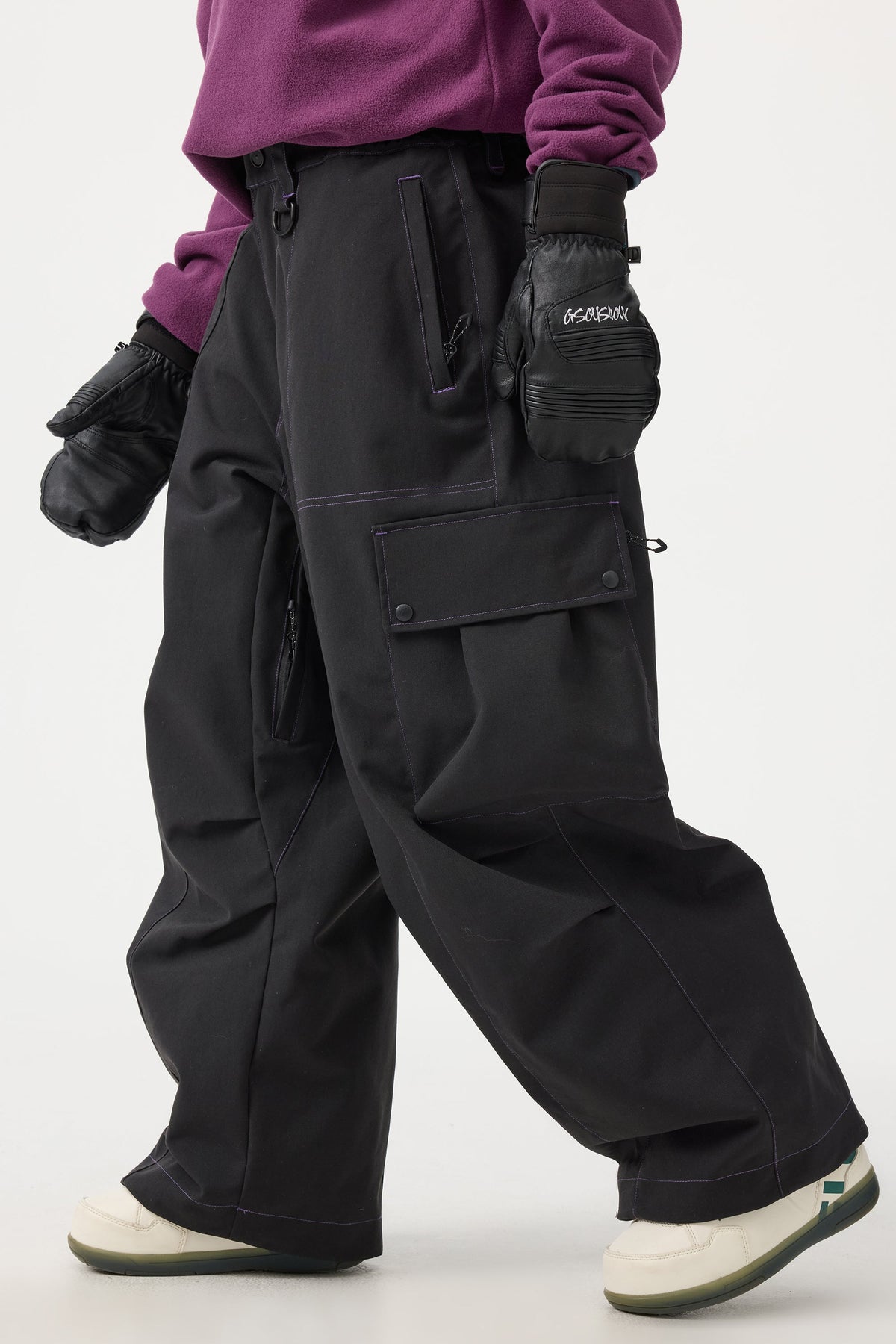 Women's Black Baggy Oxford Wear-resistant Snow Pants